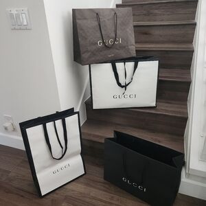 Gucci Luxury Shopping Bag Trio in Black, White, and Brown *Set of 4*